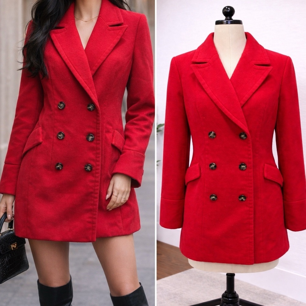 100 Forever 21 | EUC Red Double-Breasted Pea Coat (Size L)